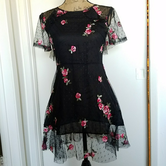 Kilibbi Dresses & Skirts - PARIS PURCHASE-Black lace dress with roses-NWT